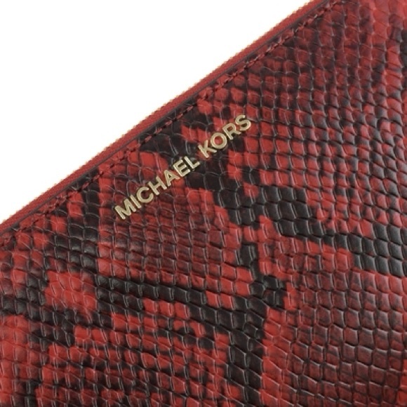 Michael Kors Jet Set Double Zip Wristlet Leather Phone Wallet Crimson - Picture 6 of 7